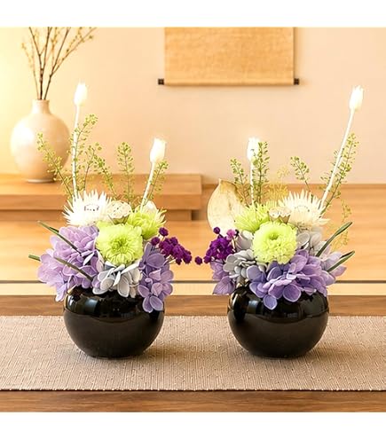 Amazon.co.jp: プリザーブドフラワー仏花 りんどう 一対 花器付き：黒
