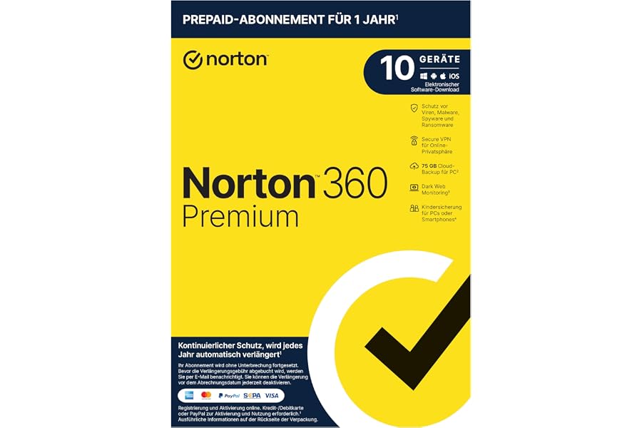 Norton 360 Premium 2022 10 Devices 1 Year with Automatic Renewal Includes Secure VPN Password Manager - PCs, Mac, Smartphones