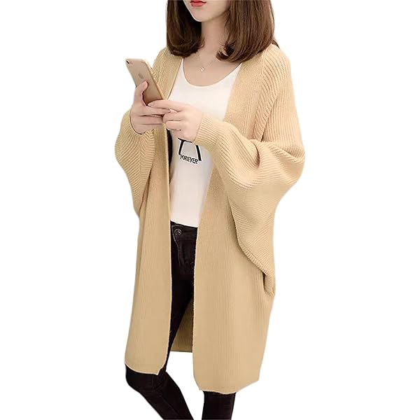 Amazon | ロングニットカーディガン ポケット付き あたたかい