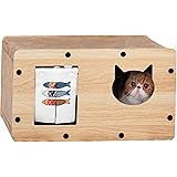 HomeyCat 猫 爪研ぎ キャットハウス 組立簡単 グッズ ダンボール カリカリ 隠れ家 6面 猫窓 鯉柄のれん 耐久性 耐摩耗 通気 ストレス解消 運動不足改善 インテリア