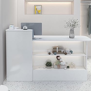【超美品・海外製】定価20万円サロン受付カウンター 収納付き モダンデザイン 美容クリニック向けL字型受付カウンターW1500グレー色のオーダー