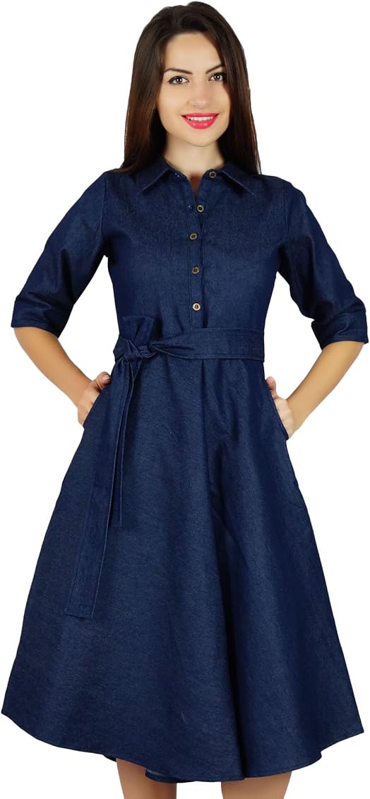 Bimba Womens Blue Denim Shirt Dress 