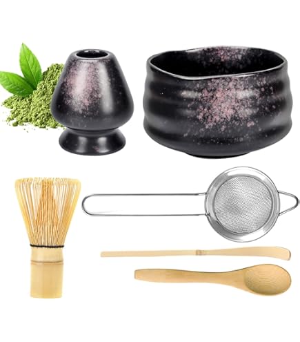 Amazon | 茶道具 セット 茶筅 棗 茶杓 越前焼 抹茶茶碗 4点