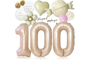 deerzon くすみピンク 100日 飾り 百日祝い 100日祝い 100days くすみ 数字 バルーン 誕生日 飾り付け 13点 セット 大きい ナンバーバルーン 100