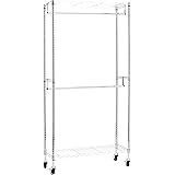 Amazonベーシック ハンガーラック 2段 衣類用 キャスター付き 棚付き 耐荷重181kg, 91.4 x 35.6 x 182.9 cm, クロム