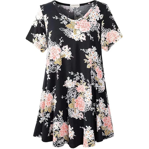 JollieLovin Women's Plus Size Summer Tunic Top - Short Sleeve Loose Fit T-Shirt To Wear With Leggings