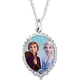 Disney Frozen 2 Sisters Elsa and Anna Silver Plated Crystal Pendant Necklace, 16 + 2" Extender