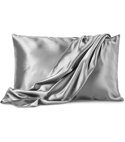 IMAYEON Ice Silk Pillowcase Set - Queen Size Cooling Pillow Covers (2 Pack), Silver Grey With Envelope Closure - View #2