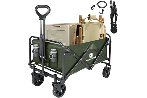 CampWild キャリーワゴン折りたたみ式キャリーカート アウトドア用キャリーワゴン 軽量 大容量100L 耐荷重100kg 収納ポケット付 コンパクト ワンタッチ 持ち運び便利