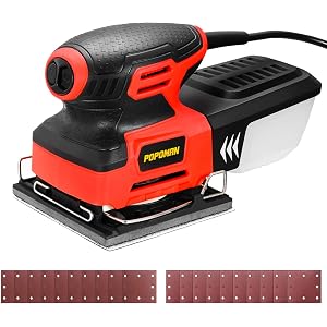 POPOMAN サンダー 1.8A 15000RPM 12枚サンドペーパー 軽量 高効率 低騒音 集塵ボックス 木工作業…
