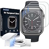 【3枚入り・UVフィルム】apple watch 9/8/7用 フィルム 45mm apple watch series 9/8/7 用 保護フィルム アップルウォッチ フィルム 高硬度9H 気泡なし3D曲面 ガラスフィルム 画面保護シート取付簡単 