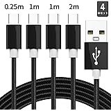 USB Type C ケーブル 【4本セット 0.25m+1m+1m+2m】タイプc ケーブル 急速充電 QuickCharge3.0対応 アンドロイド 充電ケーブル HUAWEI、Galaxy、ASUS、AQUOS、Xperia、Nexus、Moto、Kindle、PS4、Xbox、Echo Dot Android microusb 各種対応(ブラック)