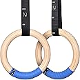 PACEARTH Wood Gymnastics Rings 1500lbs/992lbs with Adjustable Cam Buckle 14.76ft Long Straps Exercise Rings Non-Slip Training
