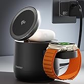 4in 1【MFI Qi2 PSE 公式認証】MagSafe 15W ワイヤレス充電器、[Apple公認] Threekey Apple Watch対応 MagSafe充電器ステーション ドックキューブ 環境光付き iPhone 16/15/14/1