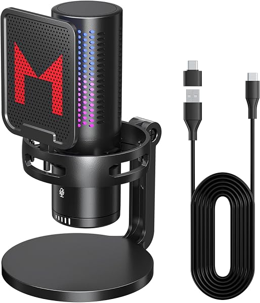 Mankiw ゲーミングコンデンサーマイク USB接続 ワンタッチミュート内蔵 ショックマウント付き RGBライティング 単一指向性 ポップフィルタ付き PC/Mac/PS4/PS5対応【配信用マイクにも最適】 - 1