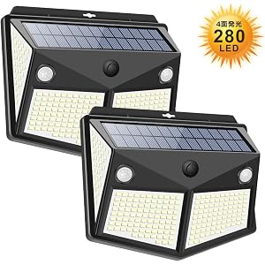 【2020最新昇級版】 センサーライト 280LED ソーラーライト 4面発光 3つ知能モード 太陽光発電 Lifeholder 防水 人感センサー自動点灯 ガーデンライト 屋外ウォールライト 壁掛け/庭先/表玄関/駐車場などで活躍 両面テープとネジ付き ペンダントライト 防犯ライト 2個入り