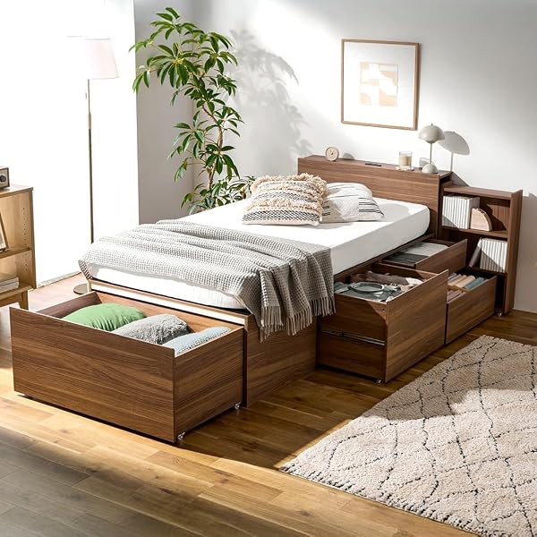 Iris Ohyama CSB03-S Super Storage Bed Storage, Single Size, Walnut - 1