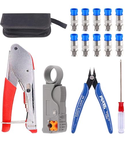 Professional Coax Crimping Tool Kit — Includes BNC Crimper, Stripper, Cutters & RG59 Connectors For RG55/RG58/RG59/RG62 Cables