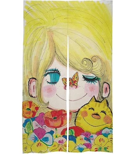 Amazon｜水森亜土 絵 (5) のれん 仕切り 目隠し 遮光 断熱 防寒