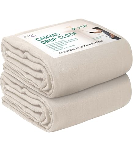 Zuperia Canvas Drop Cloth 9'x12' Ft, Pack Of 2, Absorbent Painting Tarp Double Stitched Edges