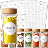 Kuocodall 245 Spice Jar Labels - Round Preprinted Minimalist Waterproof Stickers for Kitchen Jars, Herb & Seasoning Labels fo