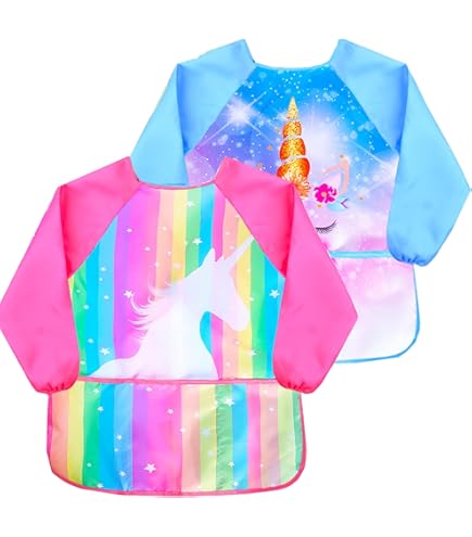 ユニコーン ブルー 使いこなせる レインボー 幼児の子供のエプロン防水  
