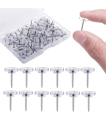 NASHRIO 100pcs Clear Push Pins, Drawing Pins Plastic Head Steel Point Thumb Tacks Pins With Storage Box For Wall Hangings, Cork Board, Maps Posters Photos, Pinboard, Notice And Bulletin Boards