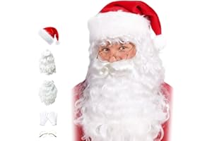 [GOKEI] サンタクロースなりきり 5点セット 【ウィッグ たっぷりのひげ サンタ帽子 手袋 眼鏡】 クリスマス 厚手 暖かい ふわふわ生地 サンタ コスプレ サンタコス パーティー レディース メンズ 大人 男女兼用