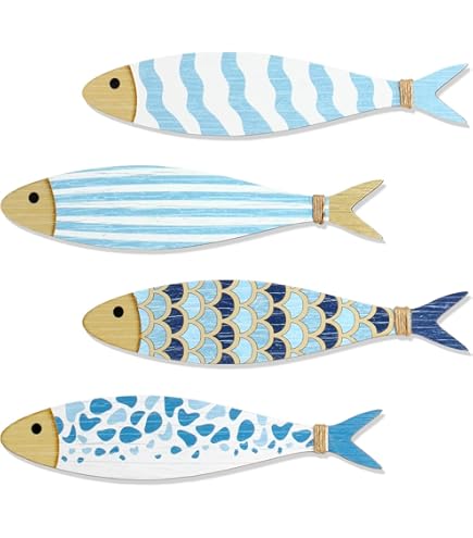 Amazon.co.jp: Weysat 20個 木製 魚 壁 装飾 航海 沿岸 ウッド