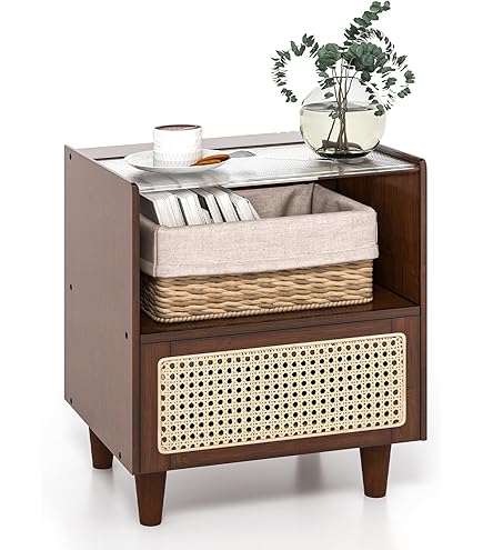 Amazon.co.jp: EEWIQOQ ベッド サイドテーブル ベッド横 2層式収納 竹