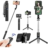 xunbida 自撮り棒 三脚 ミニ 軽量 コンパクト 安定モデル スマホ Gopro デジカメ兼用【取り外し可能なじどり棒】 セルカ棒 スマホスタンド 三脚/一脚兼用 iphone Android 対応 Bluetooth リモコン付き 360°+