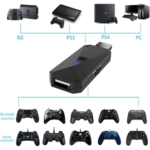 Uniraku PS4&Switch用有線と無線コントローラー変換アダプター PS4用コントローラー接続コンバーター S…