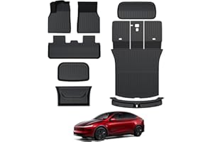 Tesla Model Y Floor Mats for 2025, 8PCS All Weather Full Set Cargo Liners Accessories, 3D TPE Odorless Floor Mat Trunk Frunk Rear Well Mats Custom for 5-Seater(Not Fit 7Seat)