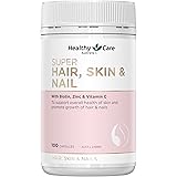 Healthy Care Super Hair, Skin and Nails - 100 Capsules, pink | With Biotin, Zinc and Vitamin C