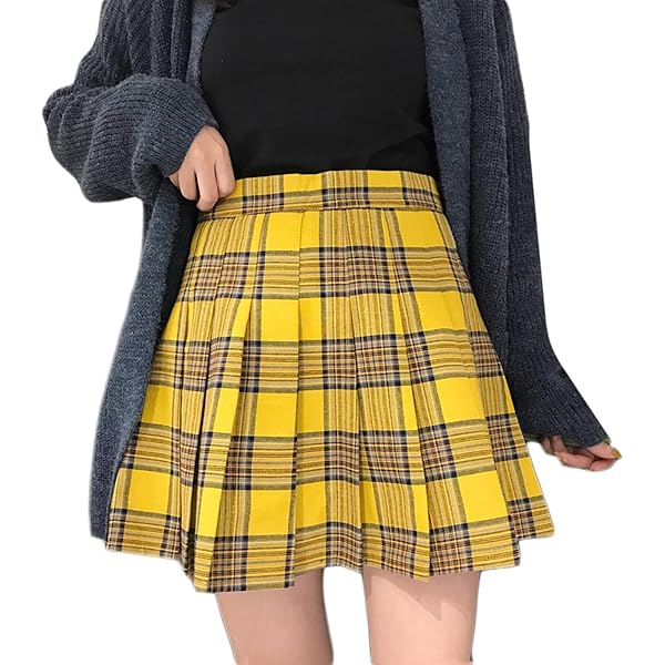 Amazon.co.jp: [KAPE1] プリーツスカート 黄色 ミニ チェック