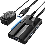 SATA USB 変換アダプター、ABLEW ハードディスク 変換アダプタ 2.5/3.5インチ HDD SSD SATA III UASP対応 USB3.0ポート×3+SATA 高速転送 SATA3 USB3.0変換ケーブル 12V/2A電源アダプ