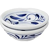砥部焼 千山(Tobeyaki senzan) 中鉢 ホワイト/ブルー 約径16.0×内径14.3×高5.5cm 砥部焼 千山窯 玉ぶち中鉢 2個組(唐草)