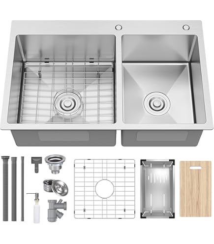 Mocoloo 33 Inch Double Bowl Kitchen Sink - 33 X 22 Drop In 60/40 - View #10