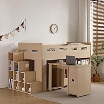 【かえでさま専用】木製ロフトベッド 251x105x180 cm Amazon｜Kayapy システムベッド ロフトベッド 階段付き S 木製