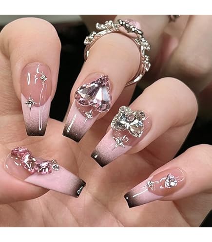 Amazon | ネイルチップ ロング ピンク キラキラ ギャル 付け爪 結婚式