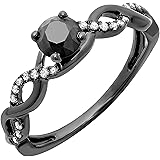 0.65カラットCTWブラックロジウムメッキ10 Kホワイトゴールドラウンドブラック&ホワイトダイヤモンド旋回婚約リング USA リング サイズ 5