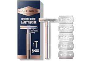 King C. Gillette Safety Razor with Chrome Plated Handle and 5 Platinum Coated Double Edge Safety Razor Blade Refills