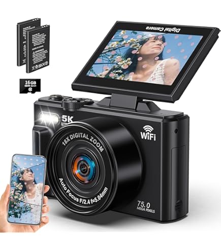 デジカメ 5K 7500万画素 Wi-Fi機能 18倍デジタルズーム AFオートフォーカス