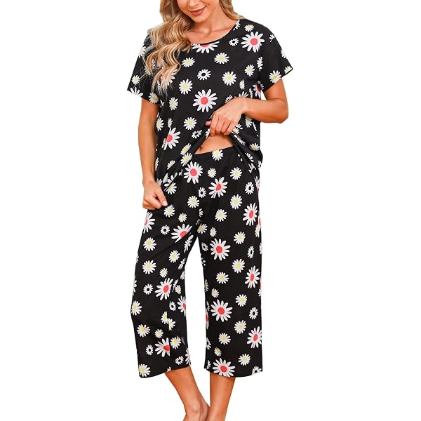 NACHILA Women's Bamboo Pajama Set – Soft Short Sleeve Top & Capri Pants, Comfy Sleepwear In Dark Heather Grey - View #7