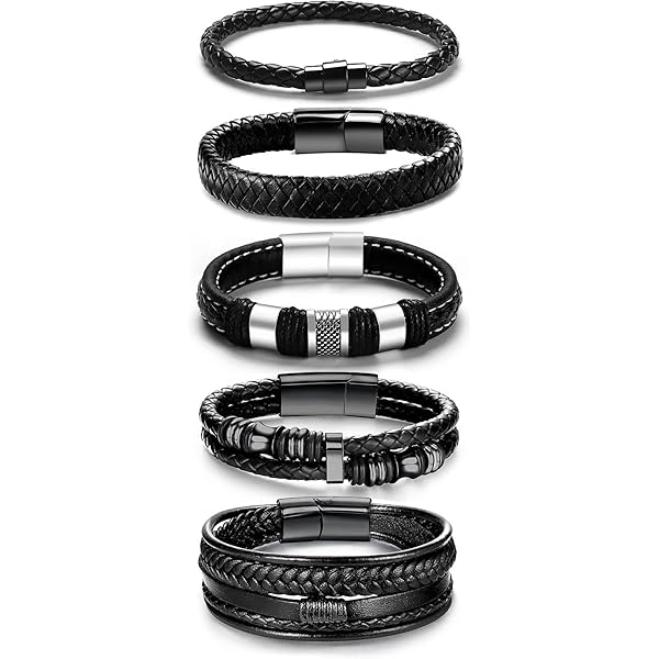Amazon | RIOSO メンズレザーブレスレット ステンレススチール