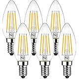 シャンデリア電球 LEDフィラメント電球 LEDE12口金 燭台電球 e12電球色 4W(白熱電球40W相当) 3年保証 2700K 広配光タイプ470lm ６個パック 非調光