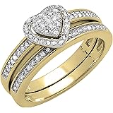 Dazzlingrock Collection (ダズリングロック コレクション) 0.23カラット (ctw) 14Kゴールド ラウンドホワイトダイヤモンド レディース ハート型 ブライダル 婚約指輪セット 1/4カラット (USA リングサイズ 