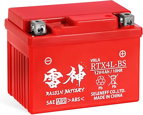 RAIJIN BATTERY YTX4L-BS 互換 バイクバッテリー 12V 4Ah 高性能 シールド型 液入り充電済 バイク用 バッテリー RTX4L-BS - 1