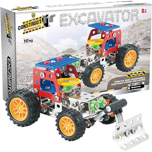 Construct IT Excavator - 117 Piece STEM Toys Construction Kit for 8+ Year Old's - Build Your Own Metal Vehicle for Kids Ages 