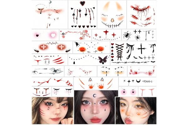 ハロウィン シール フェイス 24枚 タトゥーシール かぼちゃ 顔 傷シール 幽霊 防水 ステッカー かわいい コスプレ メイク 飾り 仮装 パーティー 男女兼用 [並行輸入品]